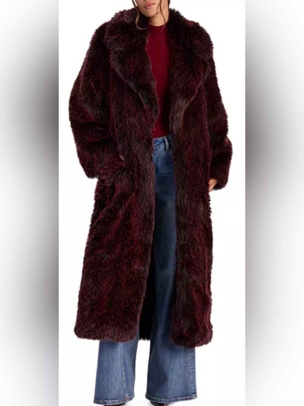 Alice + Olivia Marvin Faux Fur Coat in Black/Merlot